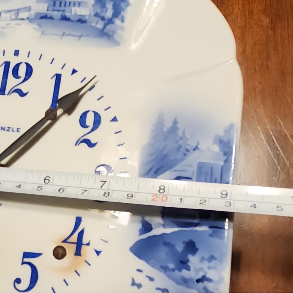 Vintage Kienzle 8-Day German Porcelain Wall Clock Blue White Alpine Scene As-Is - Picture 9 of 9